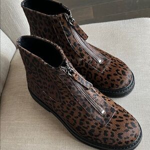 AEROSOLES Leopard Print Ankle Boots - Brown and Black